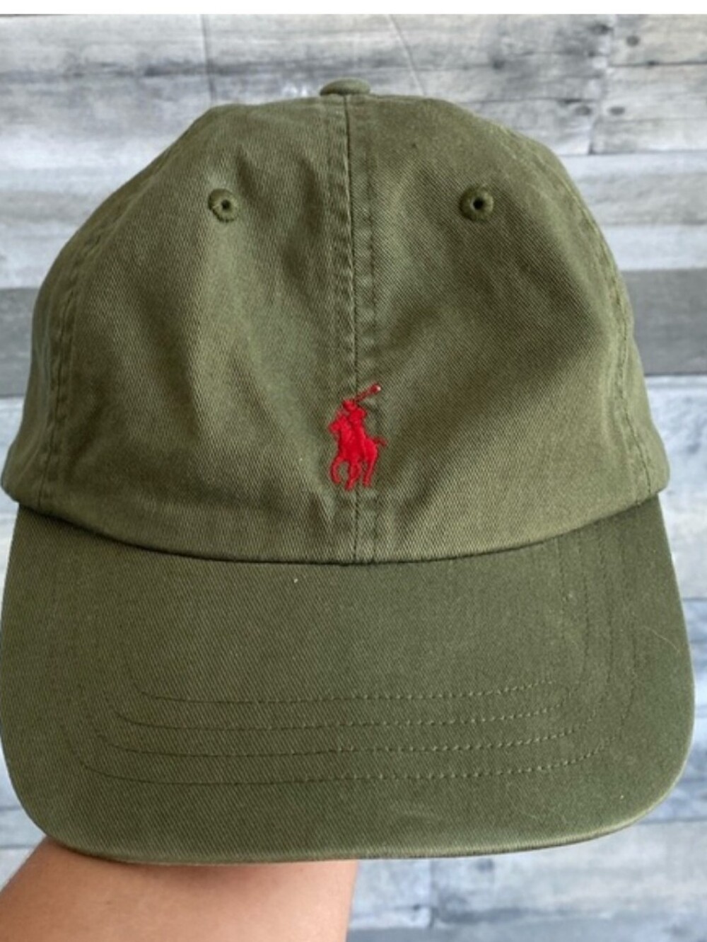 VINTAGE 90S POLO RALPH LAUREN Olive Green With LEATHER STRAPBACK HAT